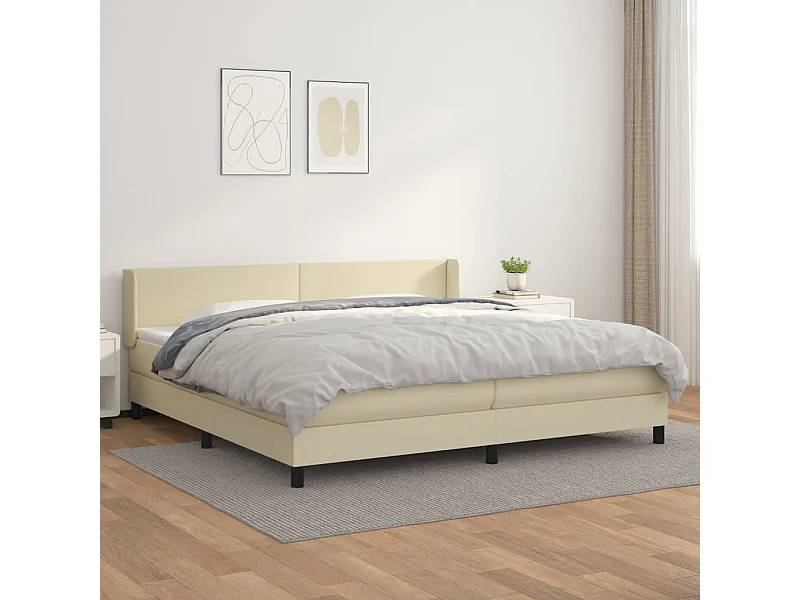 Cama box spring con colchón cuero sintético crema 200x200 cm