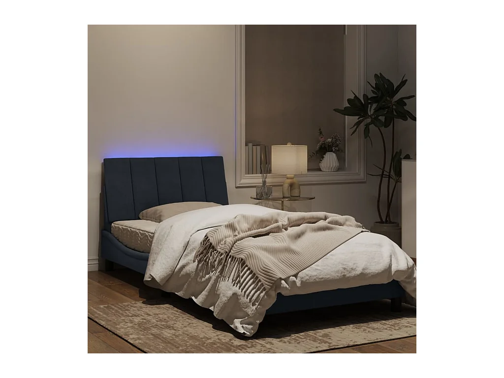 Cadre de lit avec lumières LED gris foncé 100x200 cm velours