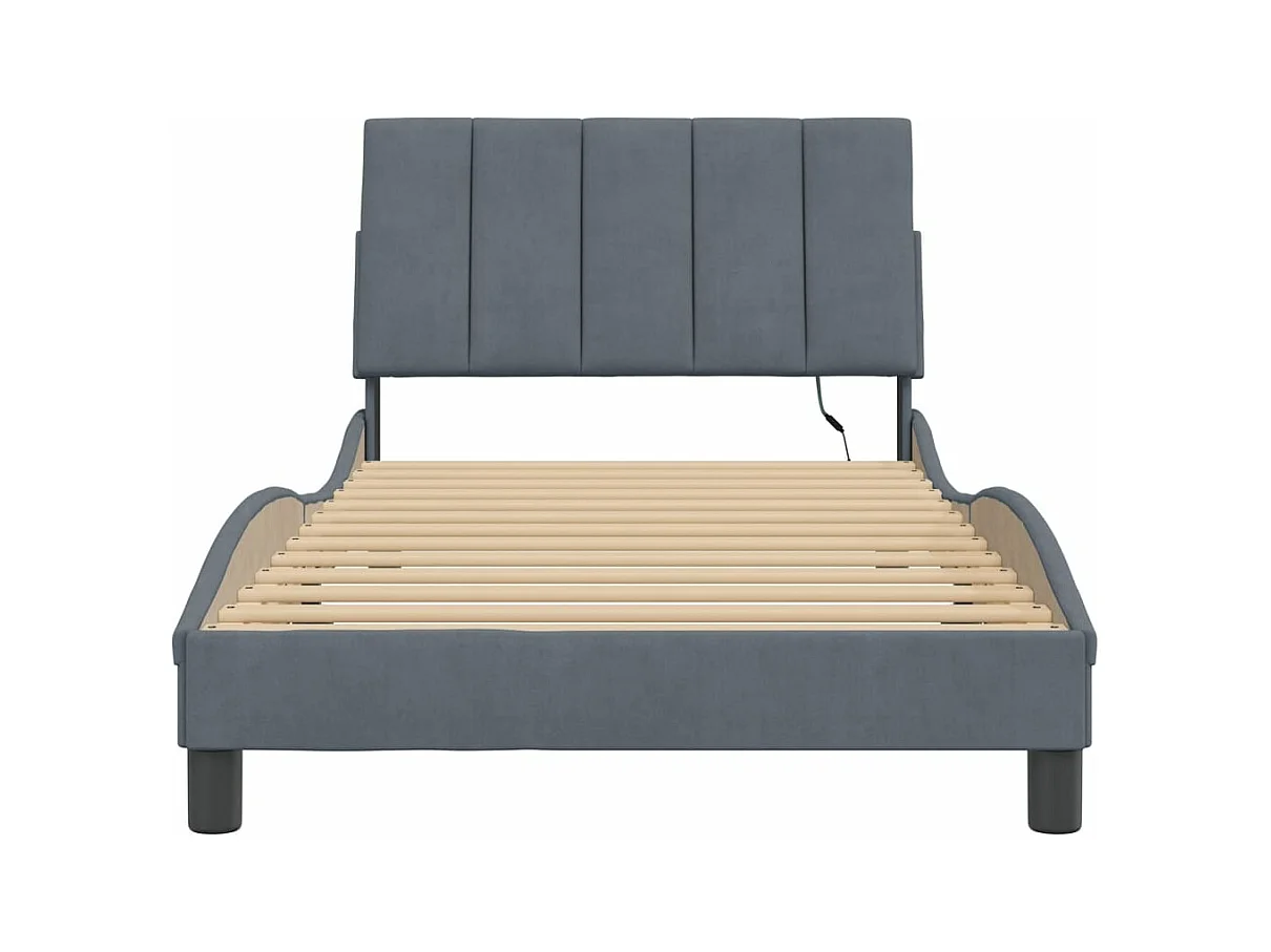 Cadre de lit avec lumières LED gris foncé 100x200 cm velours