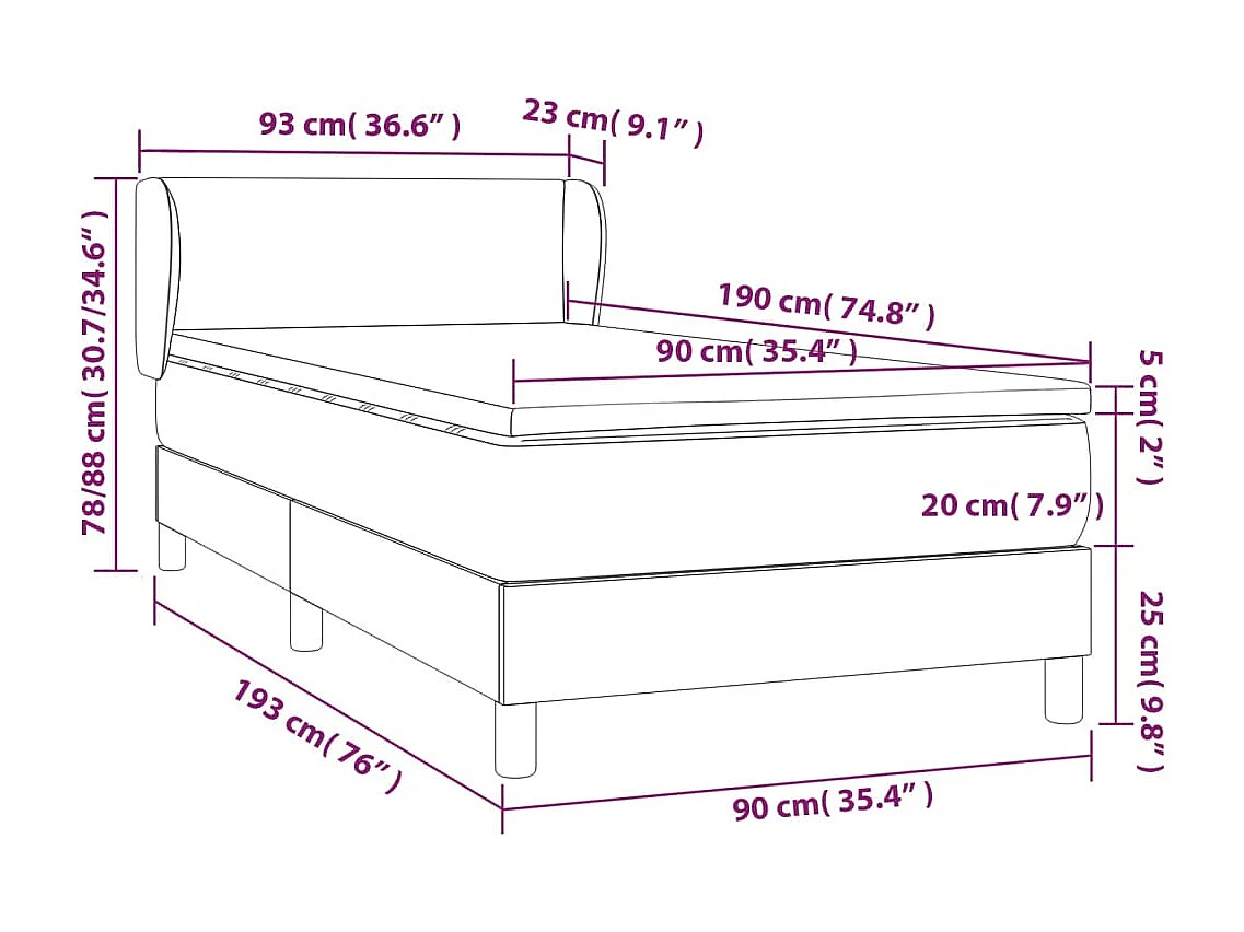 Cama box spring con colchón tela marrón oscuro 90x190 cm