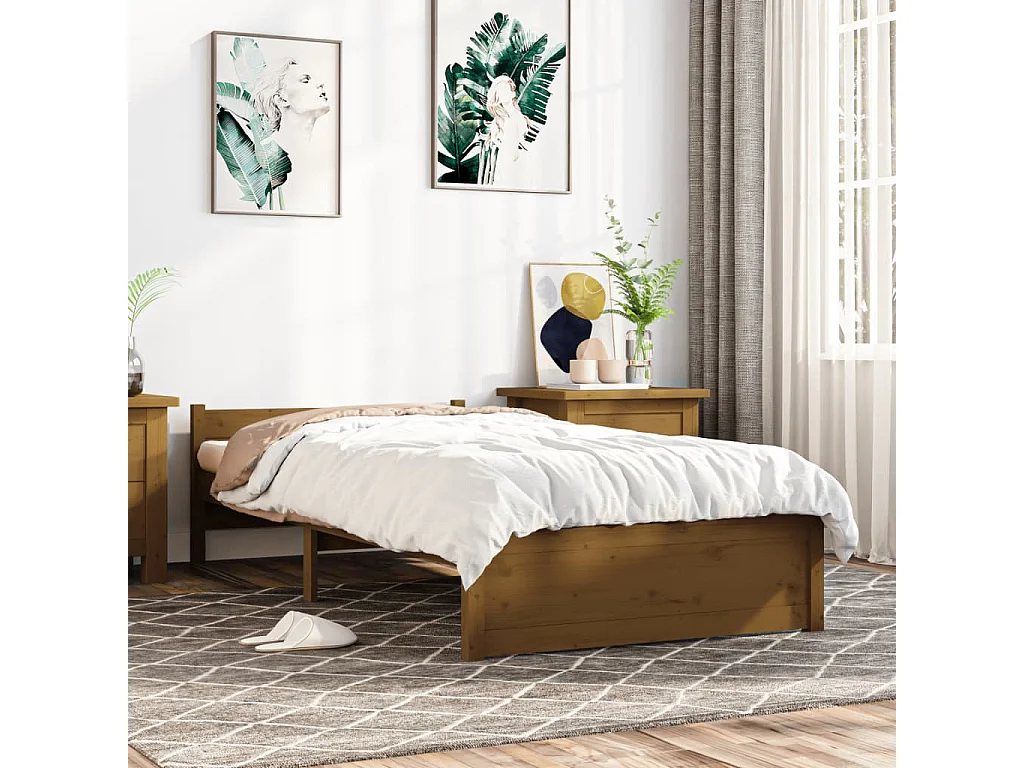 Cadre de lit Marron miel Bois massif 90x190 cm Simple
