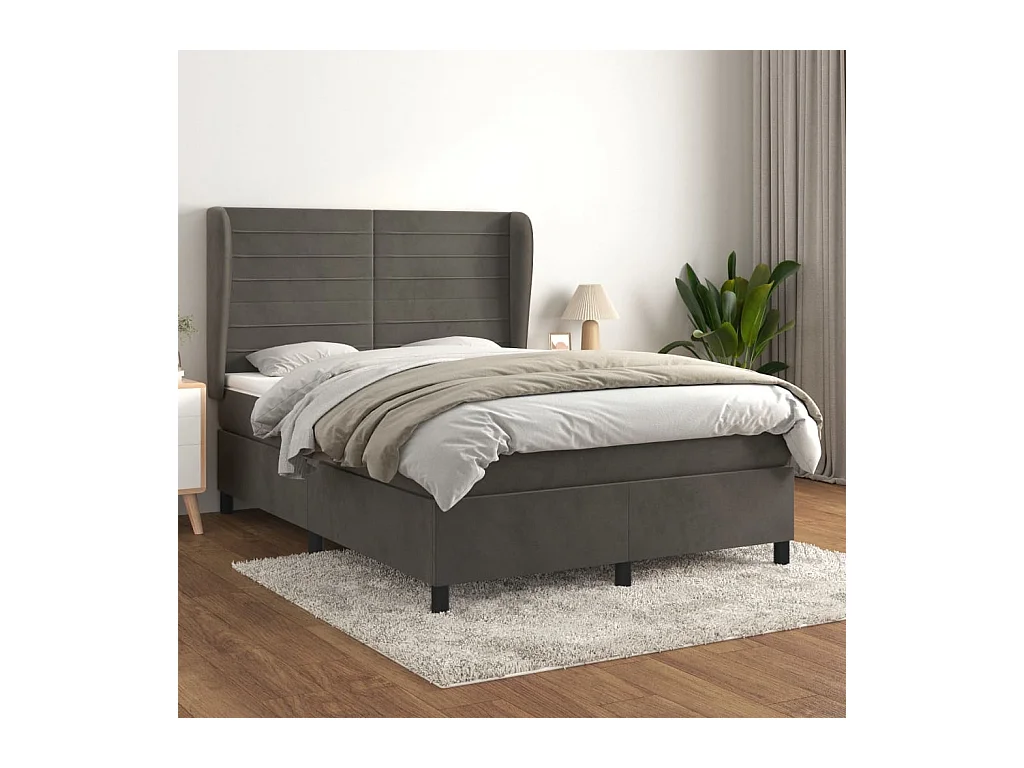 Boxspring met matras fluweel donkergrijs 140x200 cm
