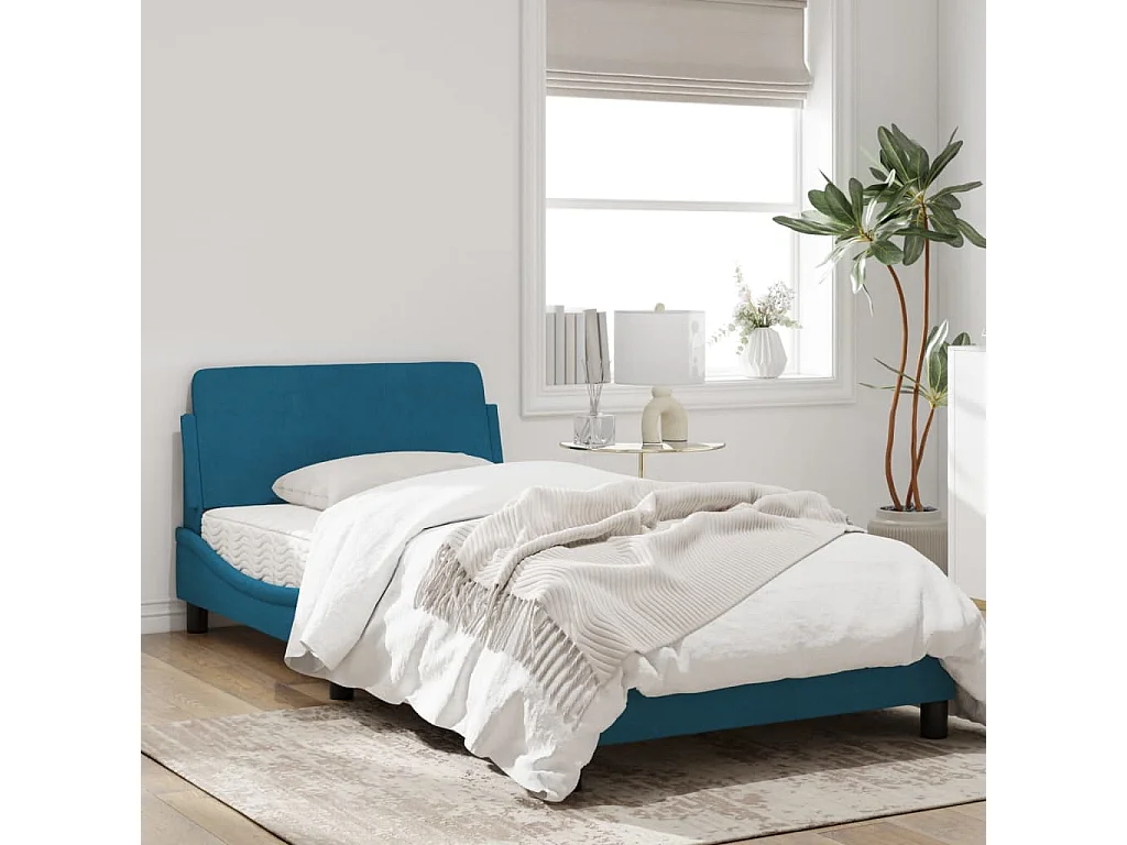 Estructura de cama con cabecero terciopelo azul 100x200 cm