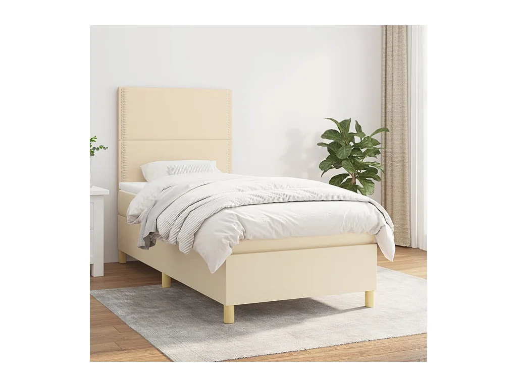 Lit à sommier tapissier avec matelas Crème 80x200 cm Tissu