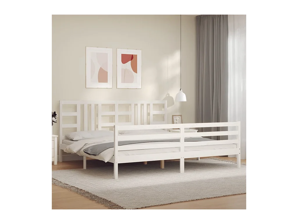Cadre de lit avec tête de lit blanc 200x200 cm bois massif