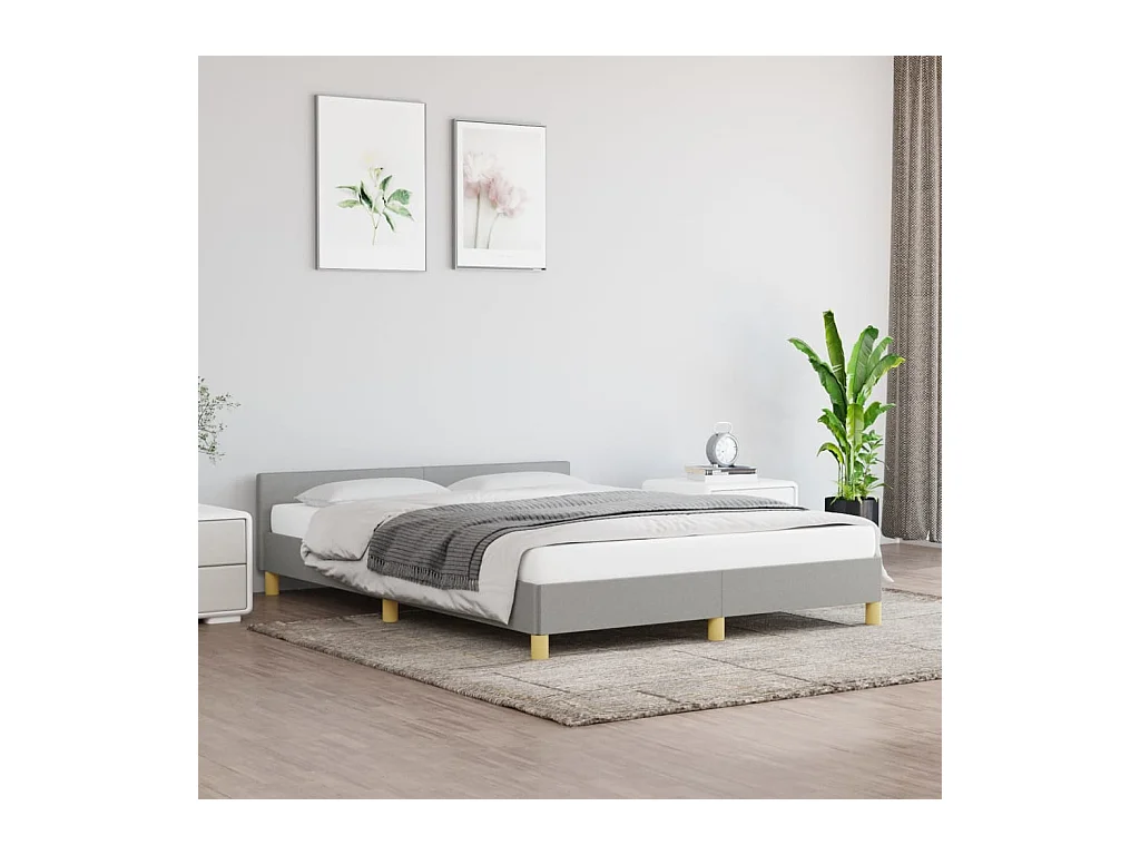 Estructura de cama con cabecero de tela gris claro 140x190 cm