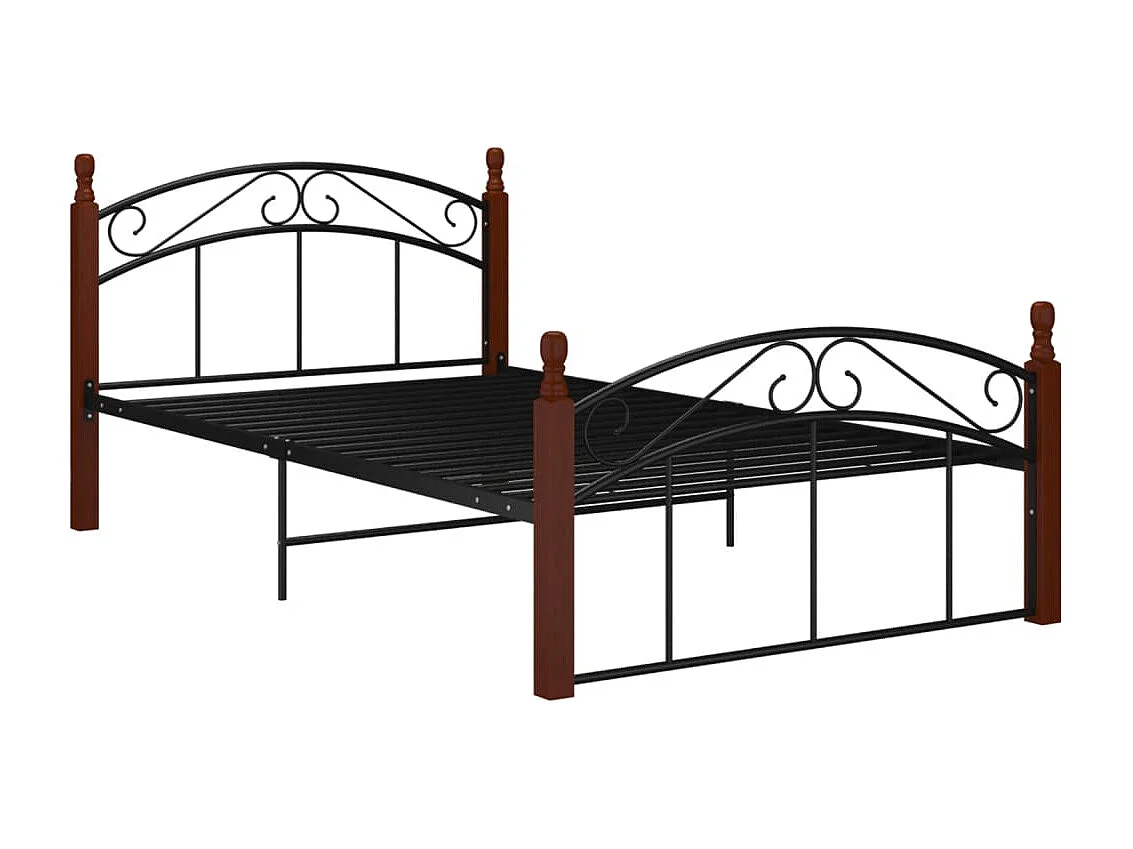 Estructura de cama metal y madera maciza de roble 120x200 cm