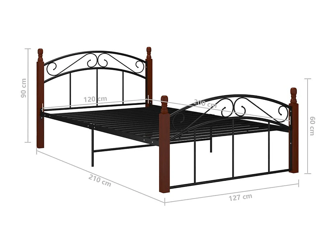 Estructura de cama metal y madera maciza de roble 120x200 cm