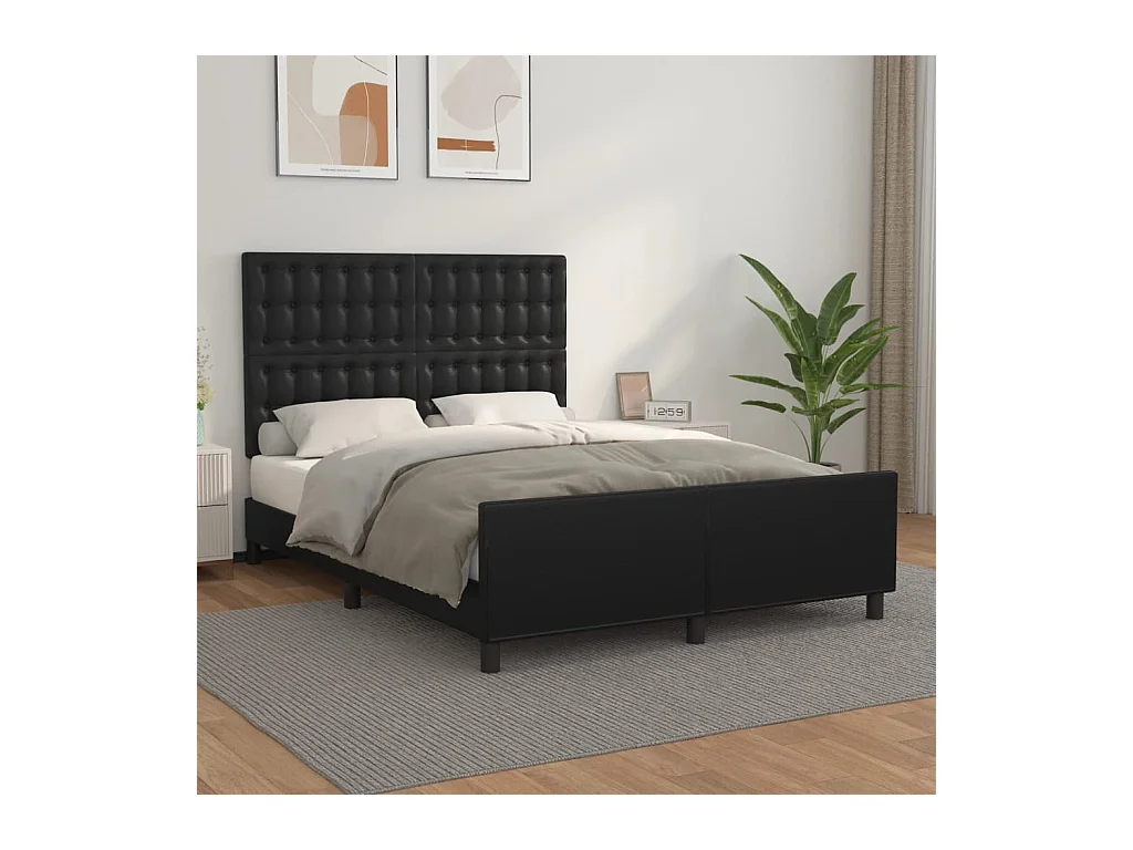 Estrutura cama c/ cabeceira 140x190 cm couro artificial preto
