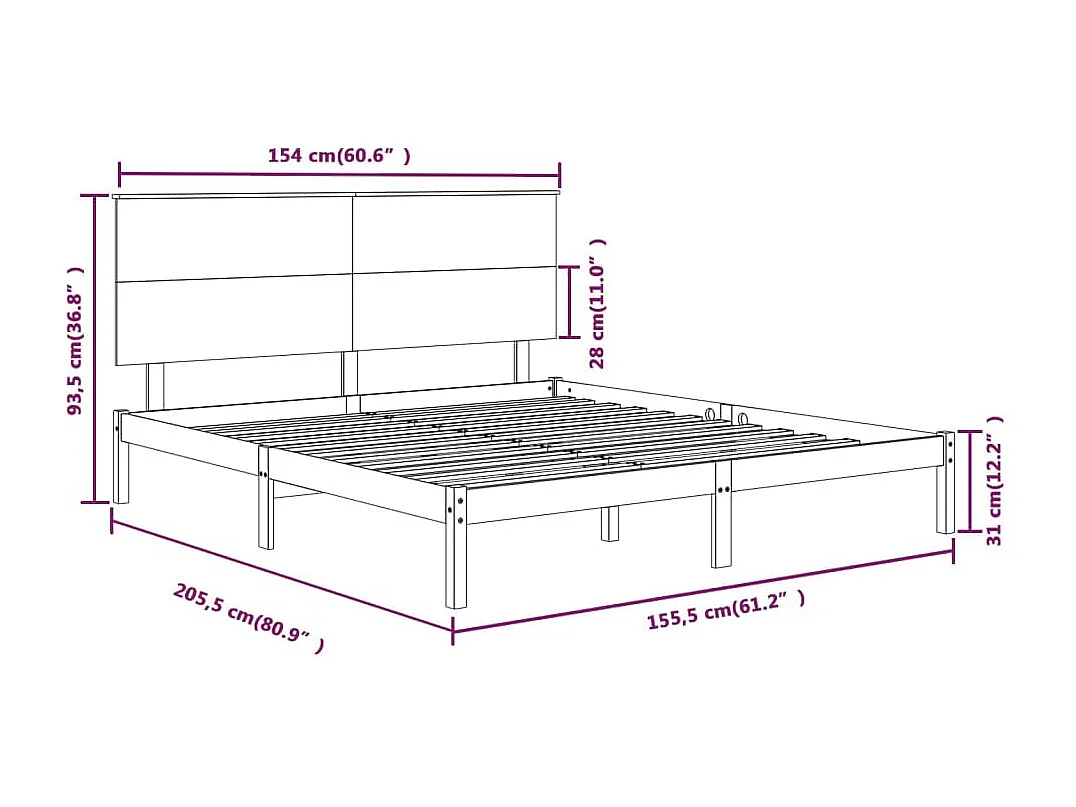 Estructura de cama de madera maciza king size 150x200 cm