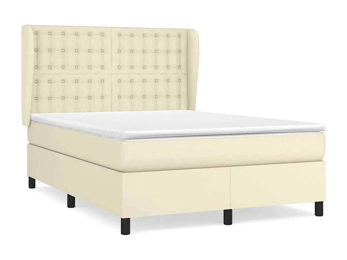 Lit à sommier tapissier avec matelas Crème 140x190cm Similicuir