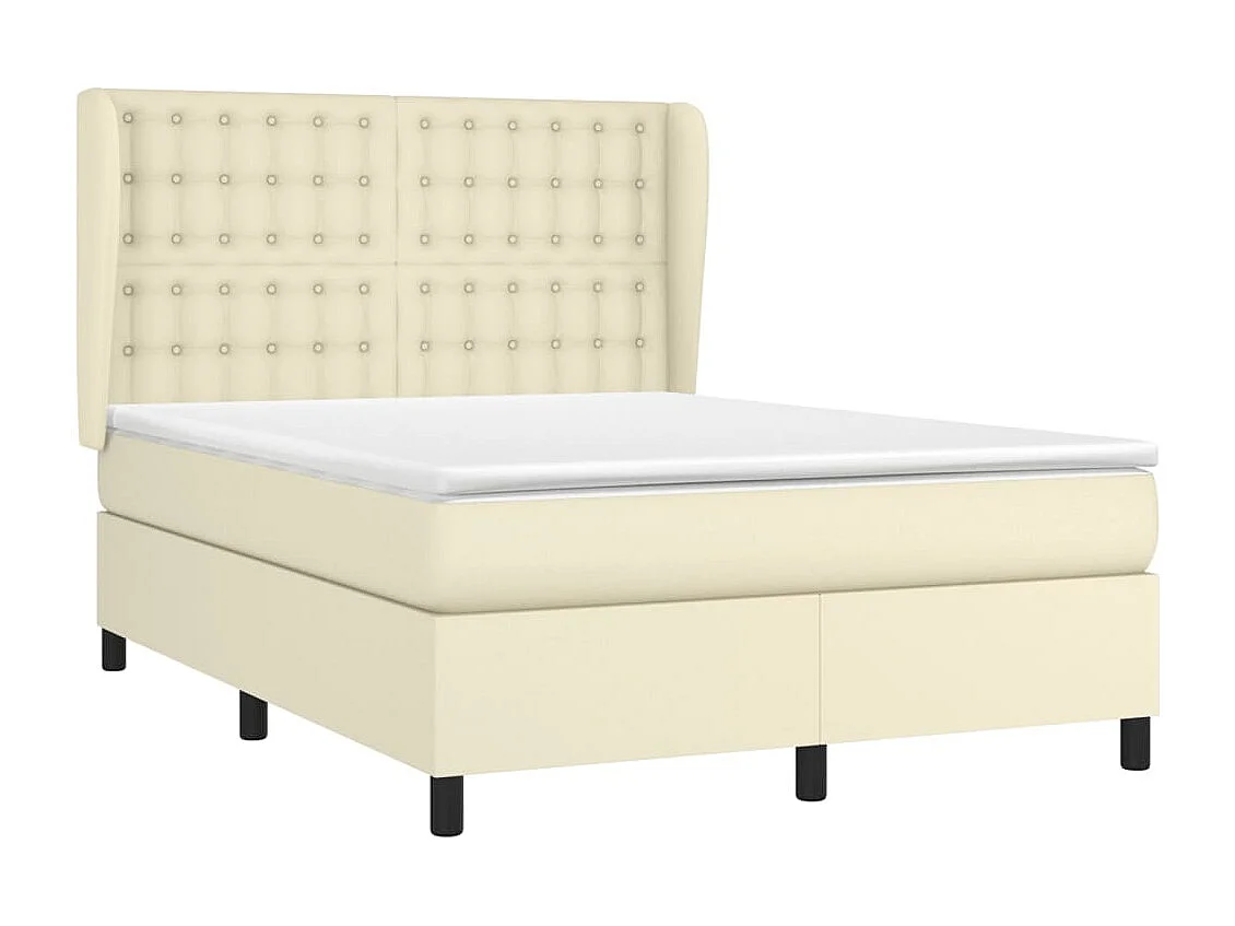 Lit à sommier tapissier avec matelas Crème 140x190cm Similicuir