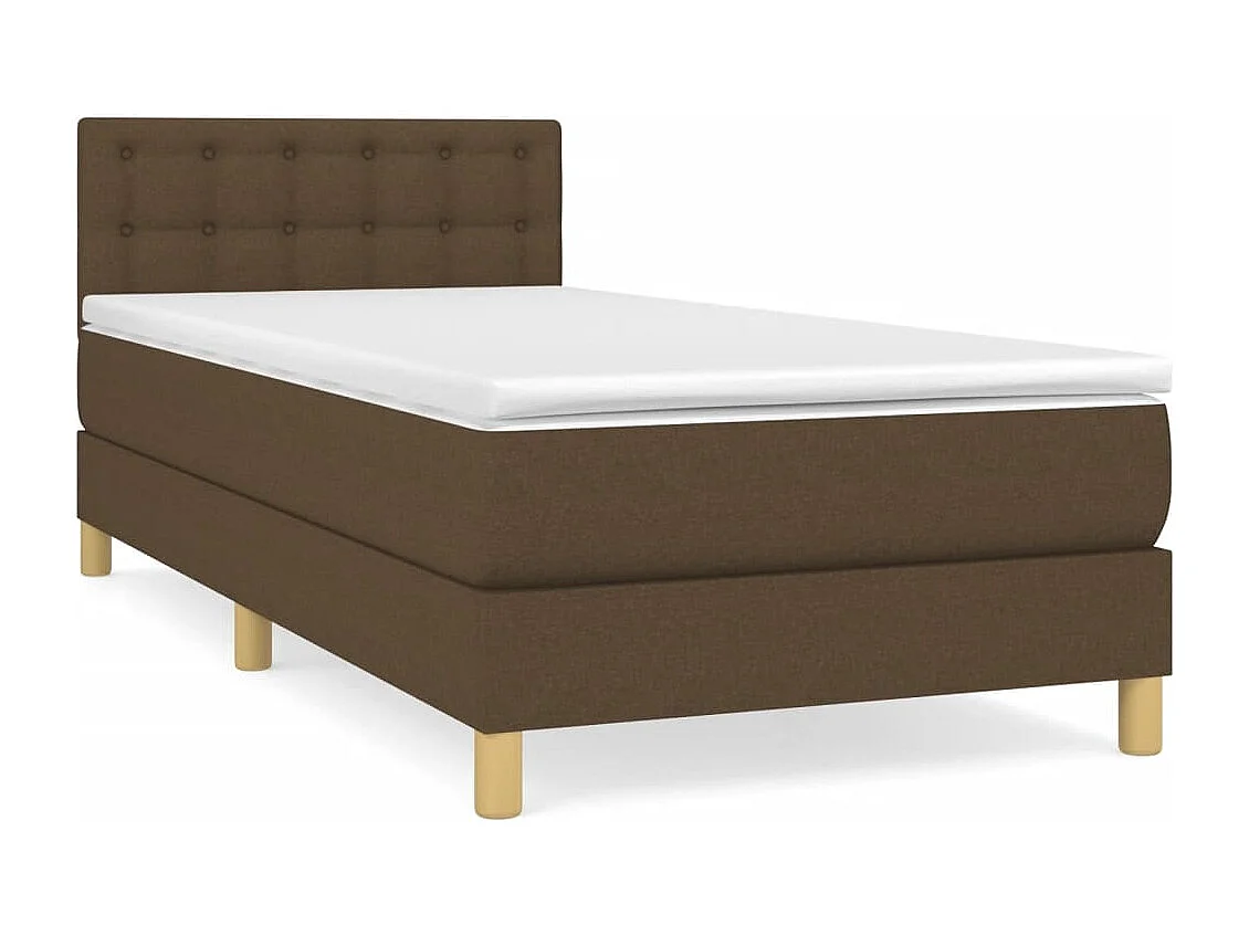Cama box spring con colchón tela marrón oscuro 90x190 cm
