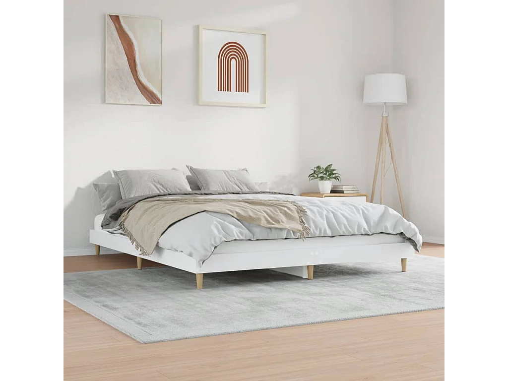 Estrutura de cama 140x200 cm derivados de madeira branco