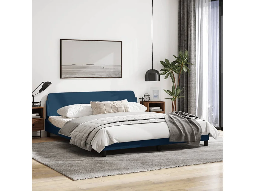 Estrutura de cama 180x200 cm tecido azul
