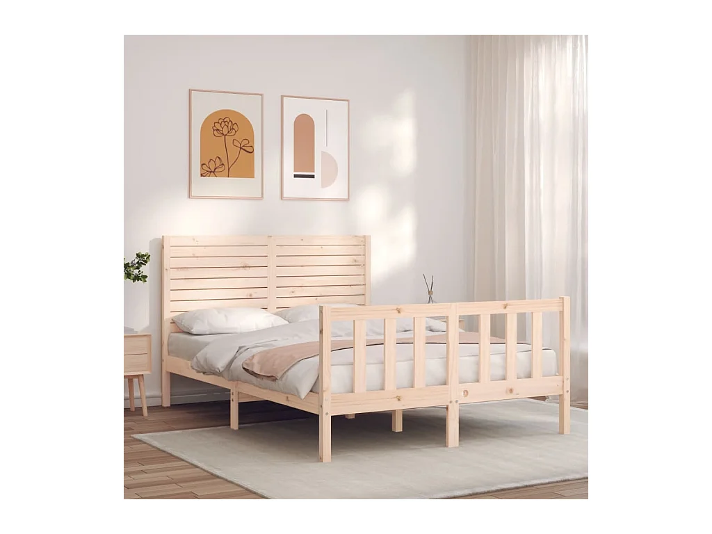 Estructura de cama con cabecero madera maciza 120x200 cm