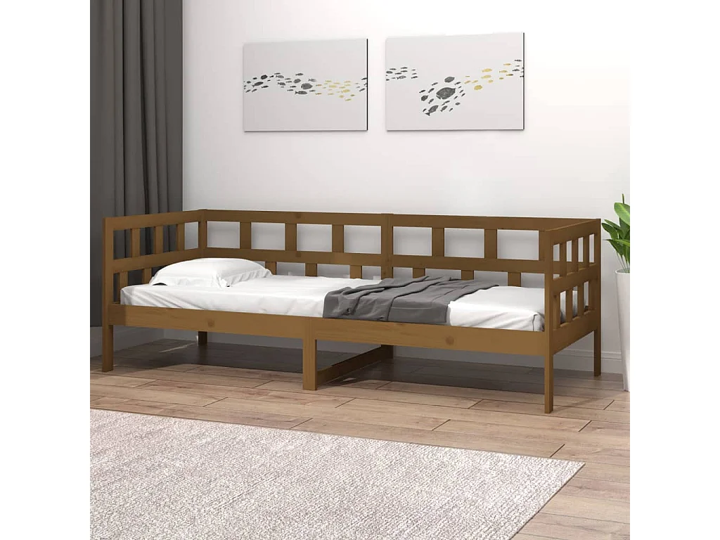 Lit de jour marron miel bois de pin massif 80x200 cm