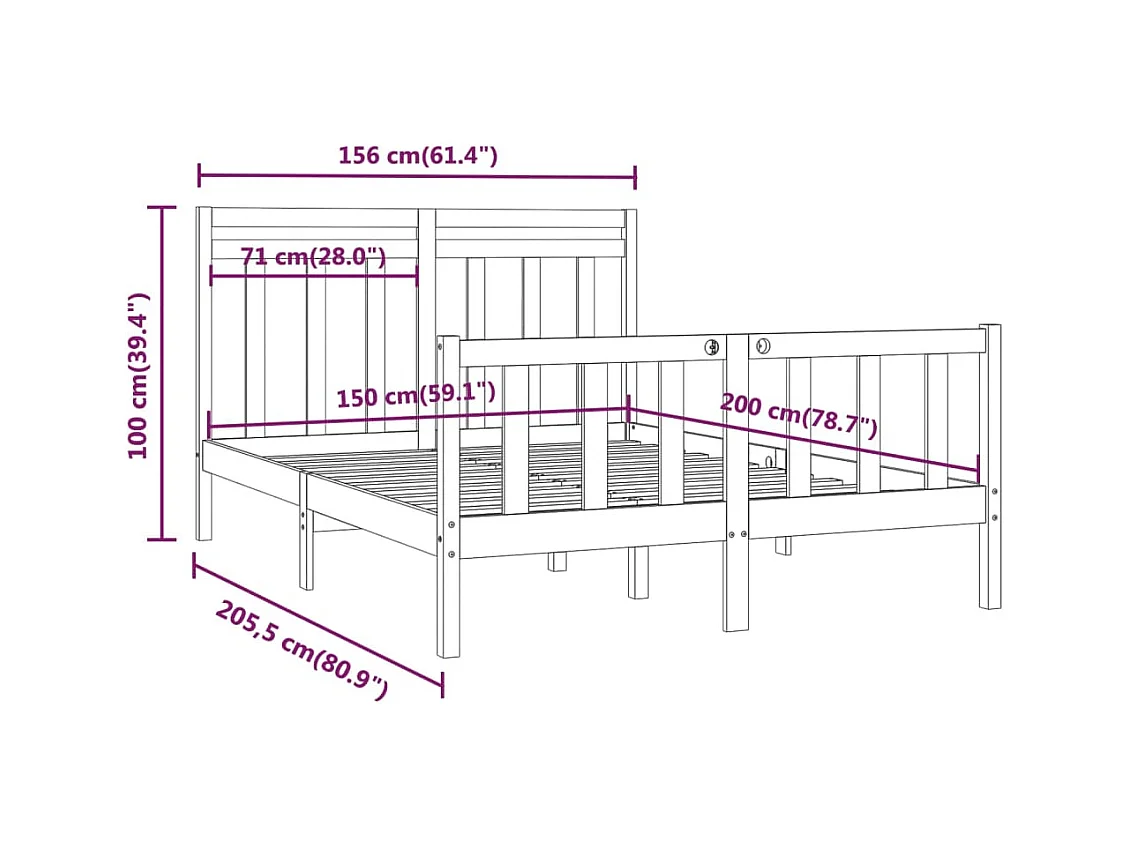 Estrutura de cama king 150x200 cm pinho maciço branco