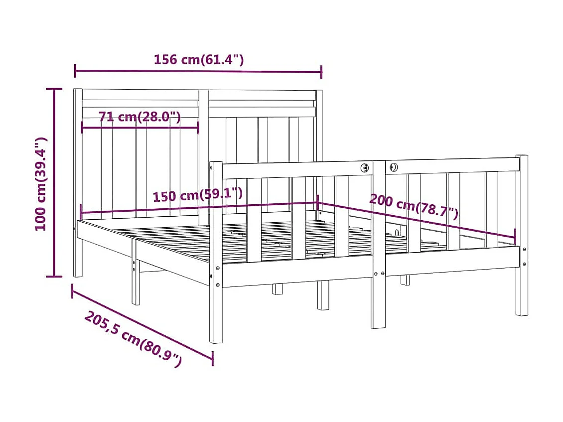 Estrutura de cama king 150x200 cm pinho maciço branco