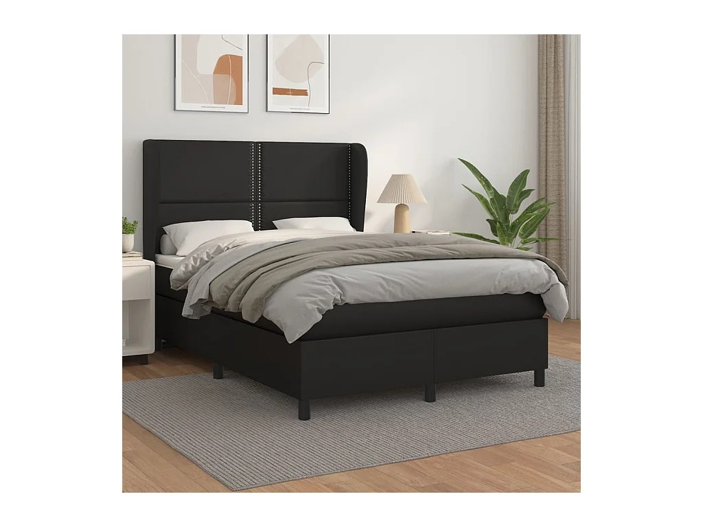 Cama box spring con colchón cuero sintético negro 140x200cm