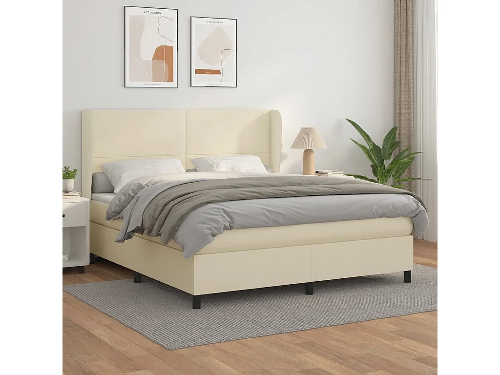 Lit à sommier tapissier avec matelas Crème 180x200cm Similicuir