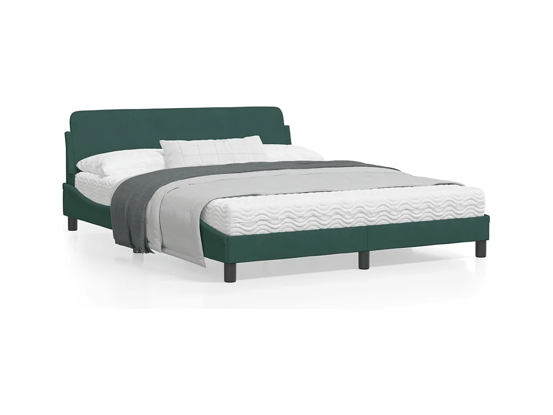 Estructura cama con cabecero terciopelo verde oscuro 160x200 cm