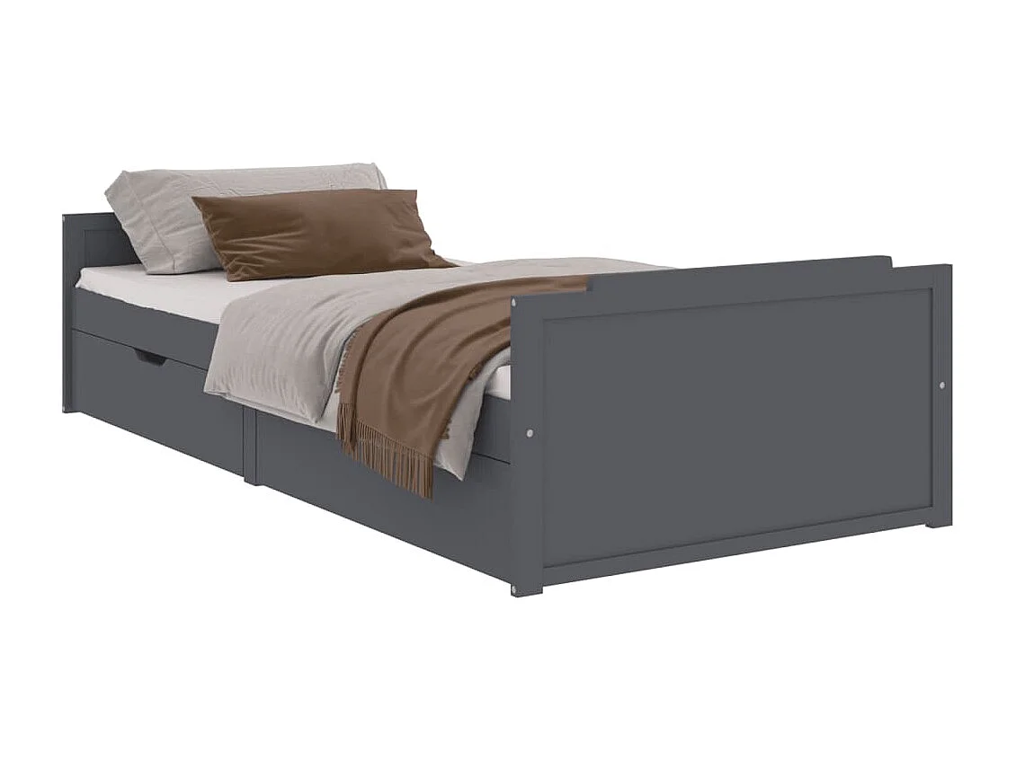 Estrutura cama + gavetas 90x200 cm pinho maciço cinza-escuro