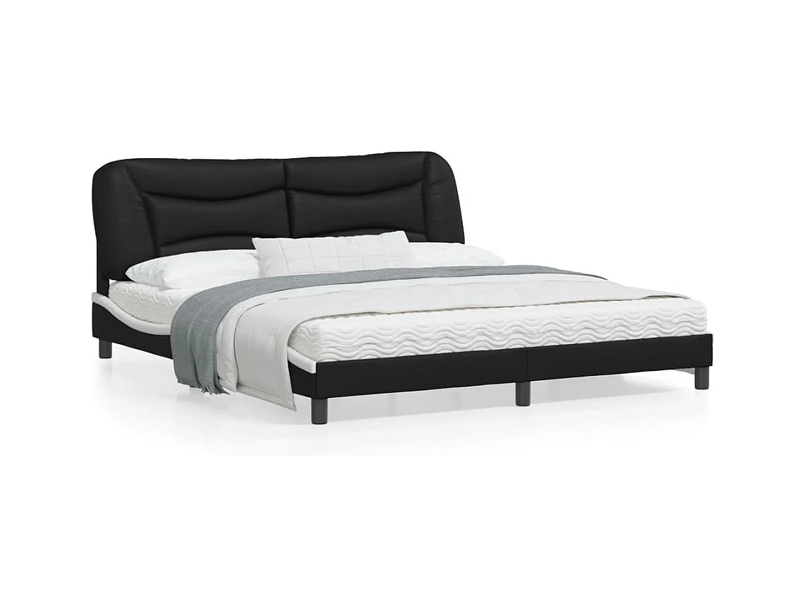 Estrutura de cama c/ cabeceira couro artificial preto e branco
