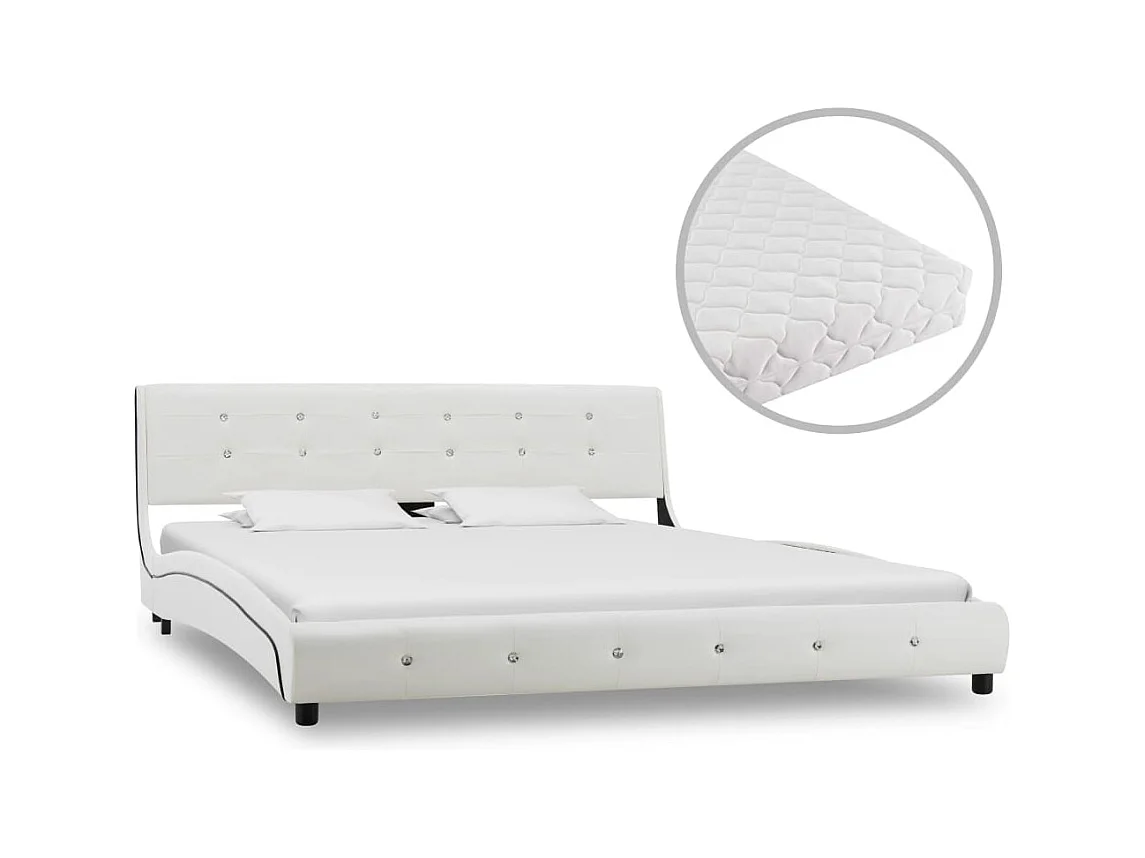Cama con colchón cuero sintético blanco 160x200 cm