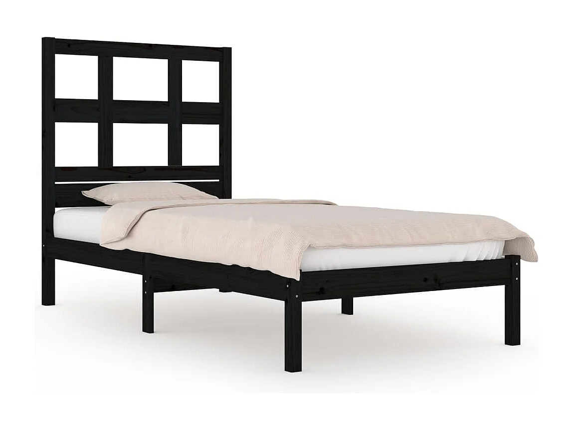 Cadre de lit Noir Bois massif 75x190 cm Petit simple