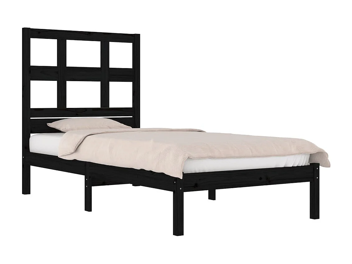 Cadre de lit Noir Bois massif 75x190 cm Petit simple