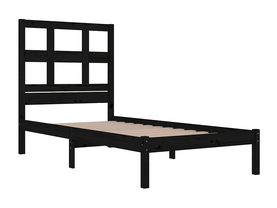 Cadre de lit Noir Bois massif 75x190 cm Petit simple