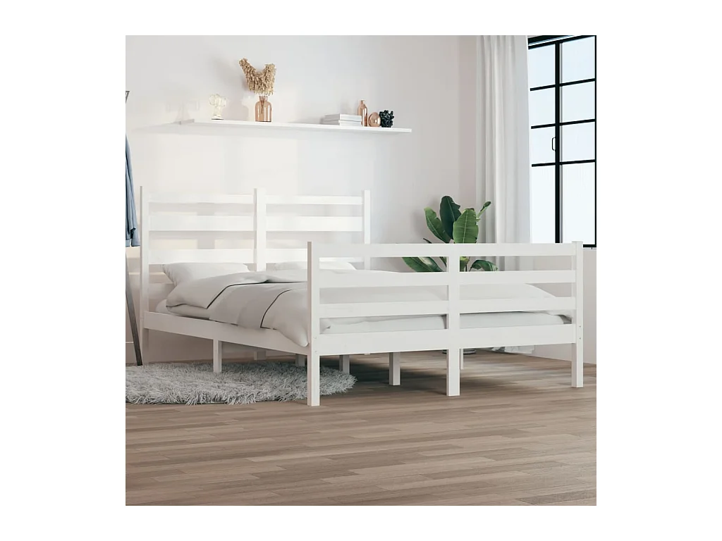 Cadre de lit Bois de pin massif 120x200 cm Blanc