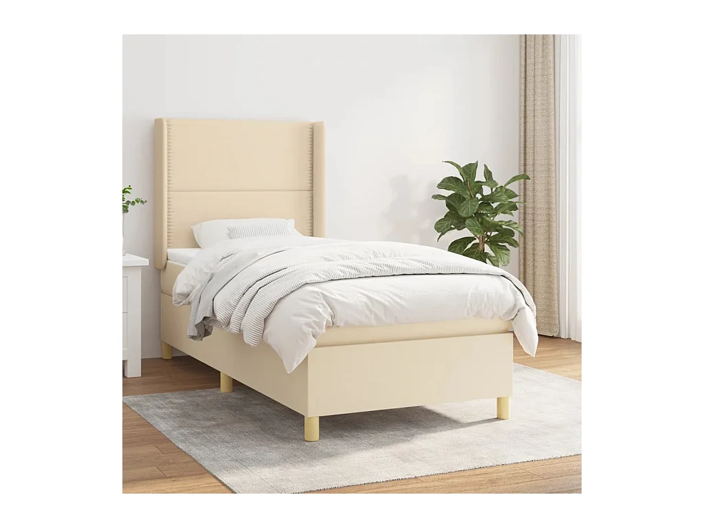 Cama box spring con colchón tela color crema 90x190 cm
