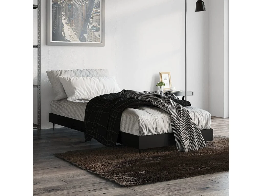 Estructura de cama madera contrachapada negra 75x190 cm