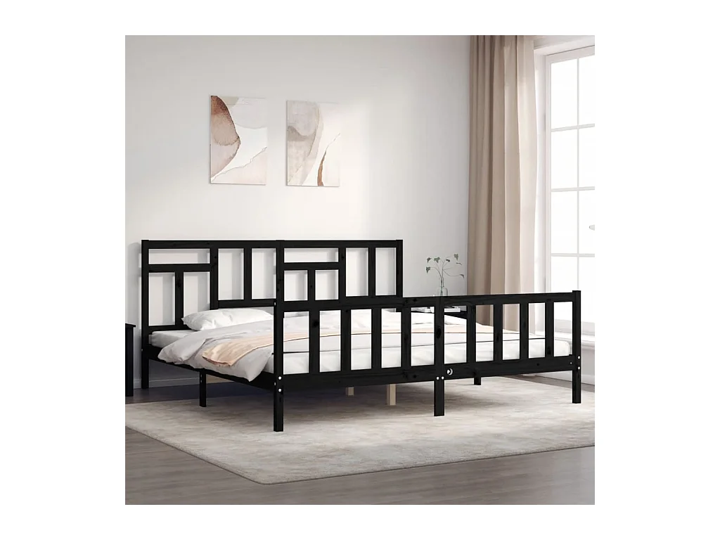 Bedframe met hoofdbord massief hout zwart 200x200 cm