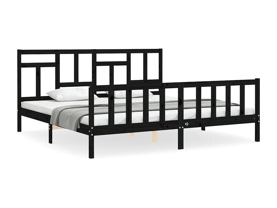 Estrutura de cama com cabeceira 200x200 cm madeira maciça preto