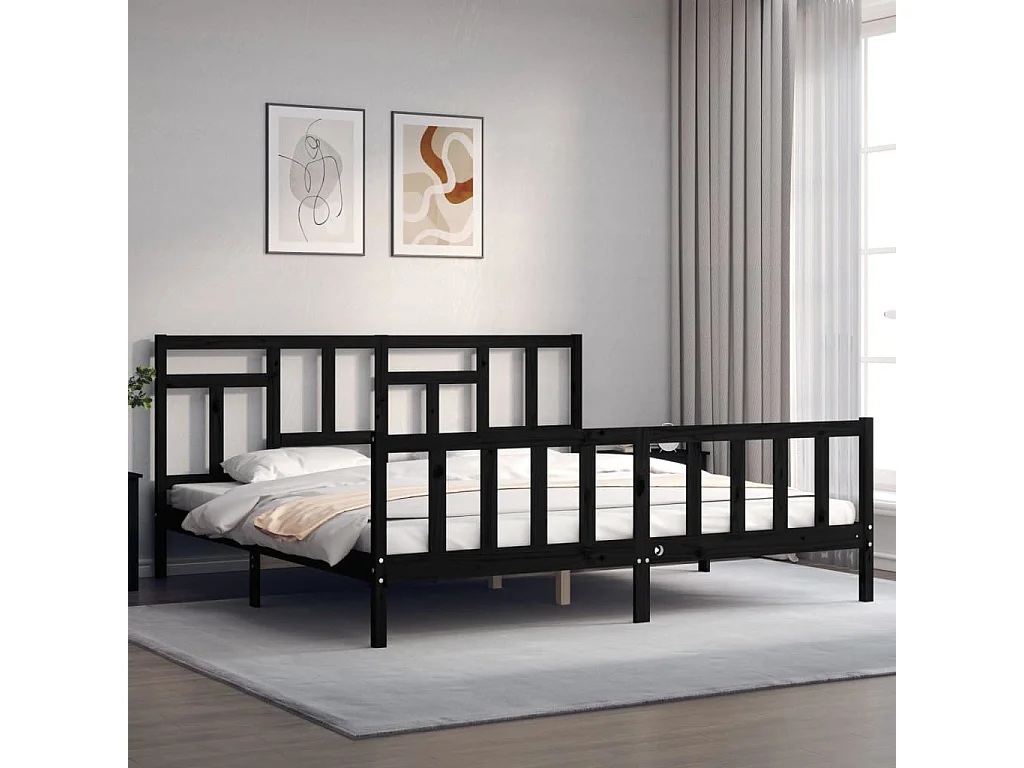 Estrutura de cama com cabeceira 200x200 cm madeira maciça preto