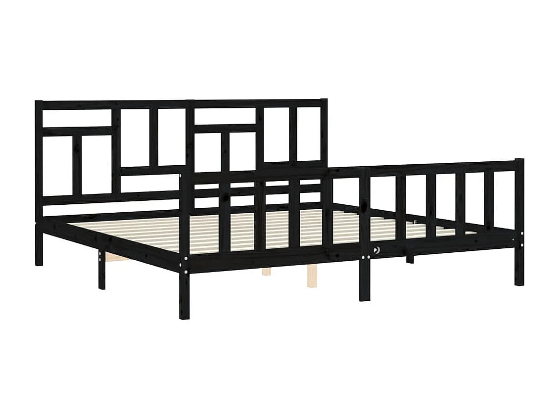 Estrutura de cama com cabeceira 200x200 cm madeira maciça preto
