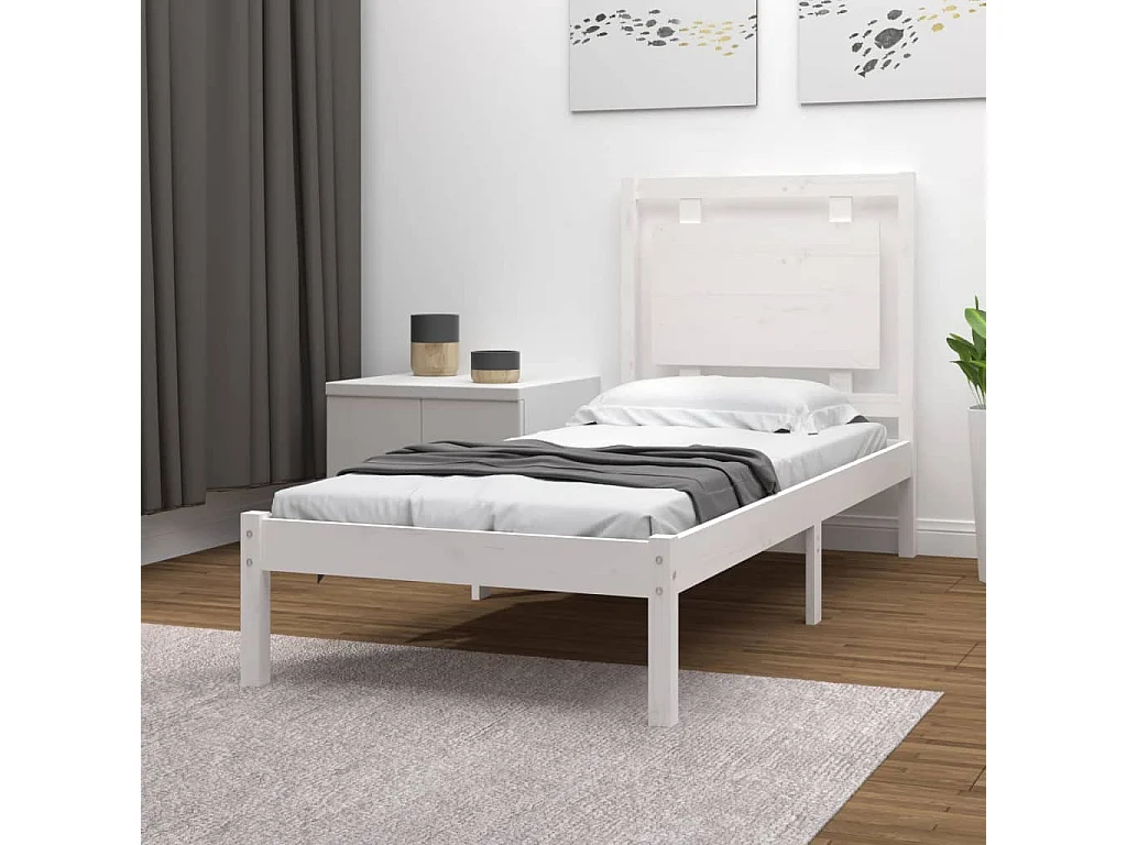 Cadre de lit Blanc Bois massif 75x190 cm Petit simple