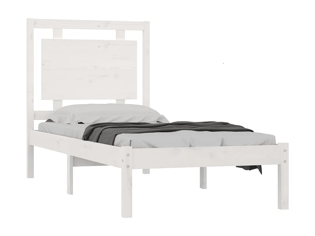 Cadre de lit Blanc Bois massif 75x190 cm Petit simple