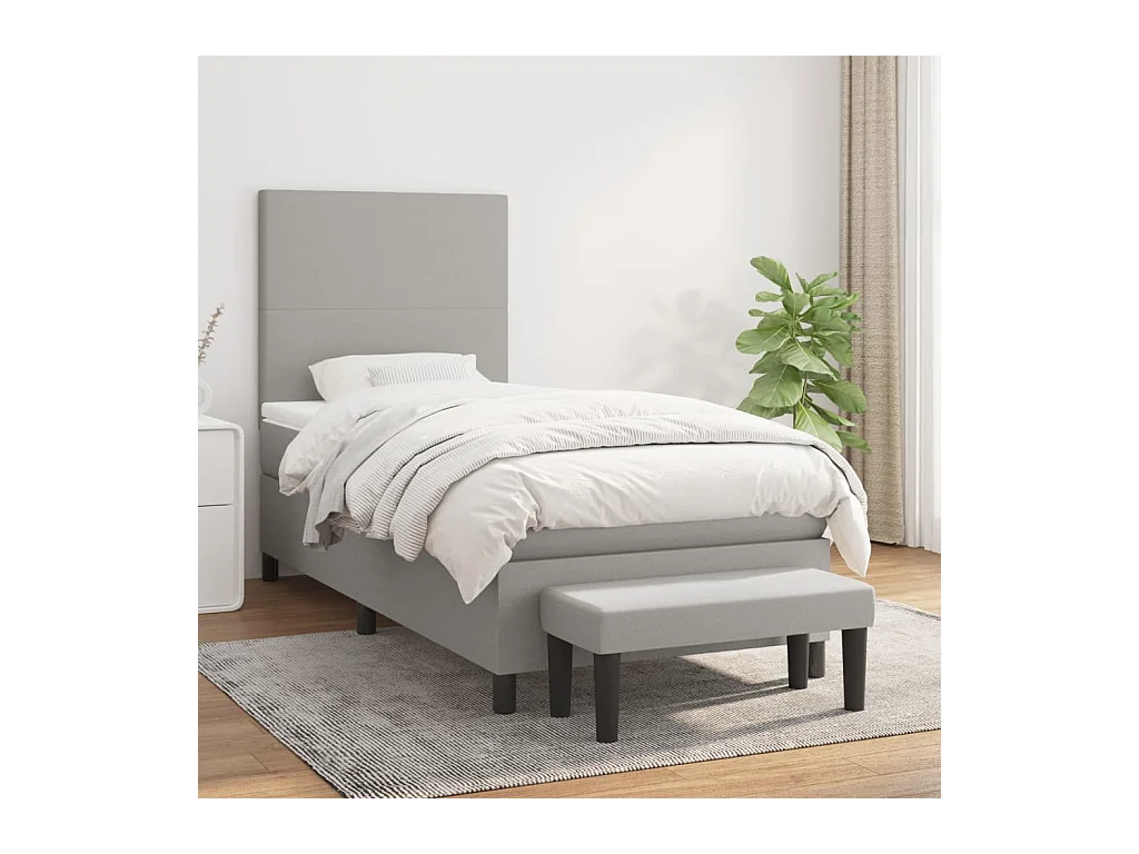 Lit à sommier tapissier et matelas Gris clair 90x190 cm Tissu