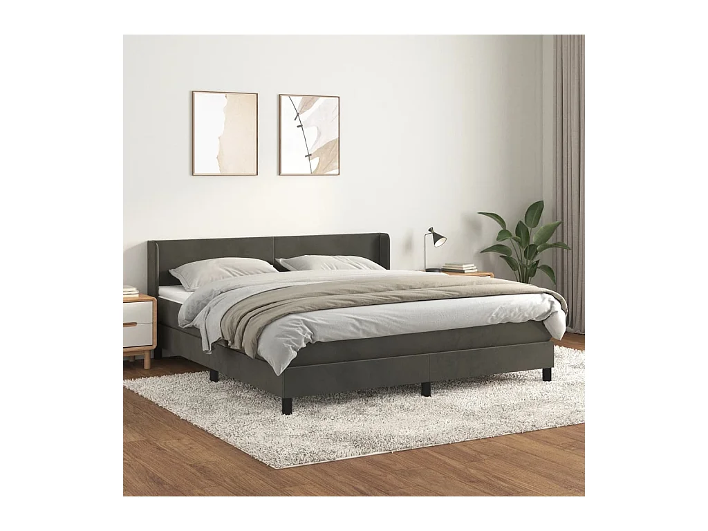 Cama box spring con colchón terciopelo gris oscuro 160x200 cm