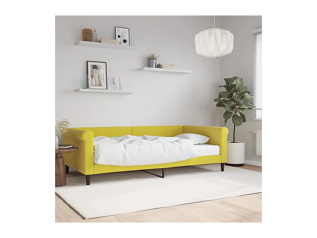 Slaapbank met matras 100x200 cm fluweel geel