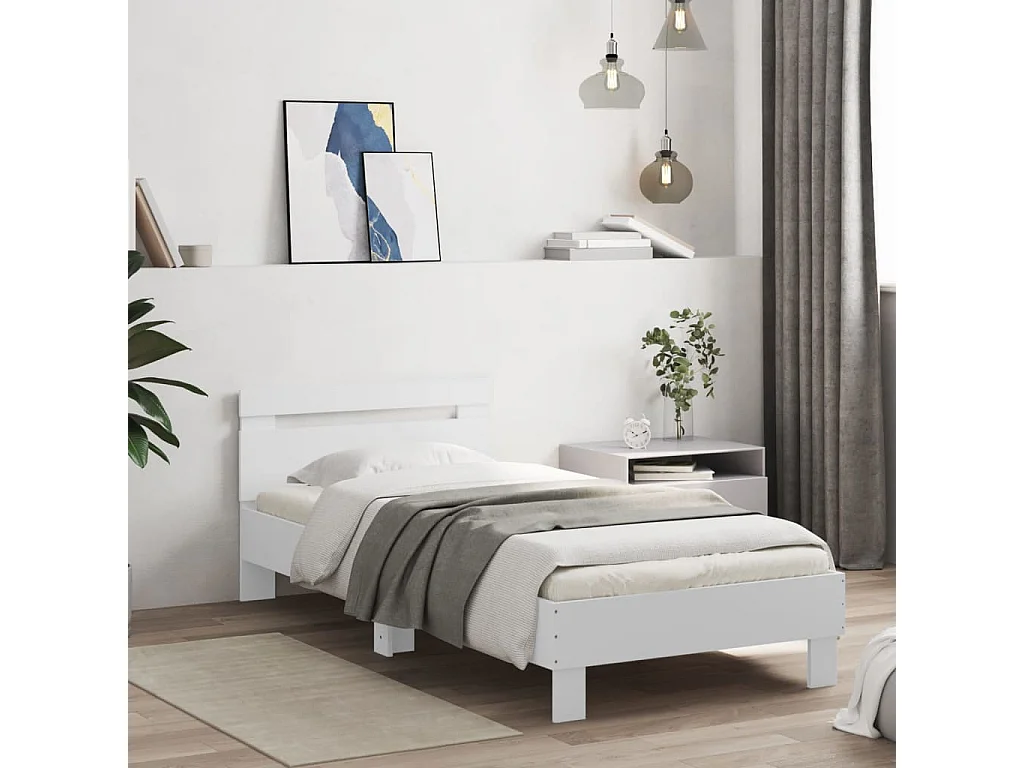 Estrutura de cama c/ cabeceira 90x190 cm deriv. madeira branco