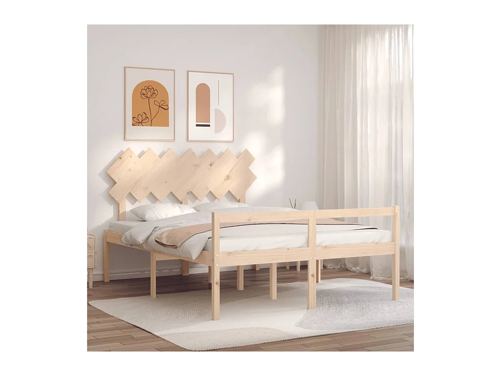 Estructura de cama con cabecero madera maciza 140x190 cm