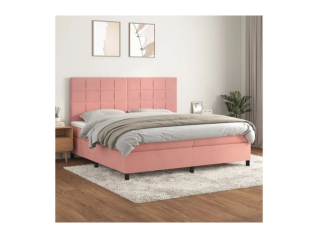 Boxspring met matras fluweel roze 200x200 cm