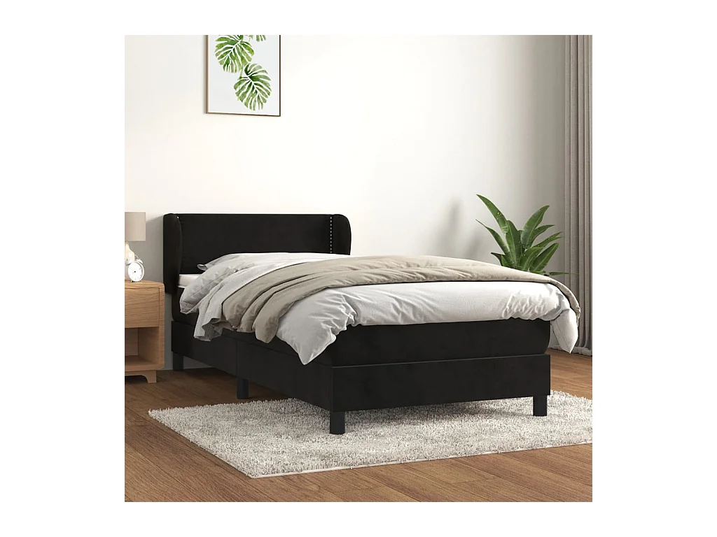 Cama box spring con colchón terciopelo negro 90x200 cm