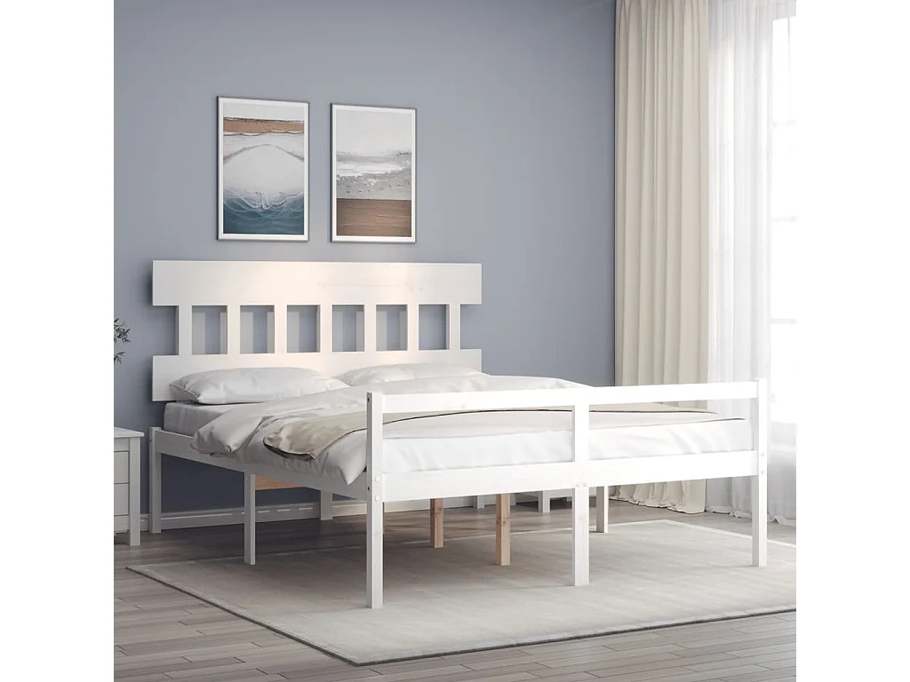 Estrutura de cama King Size com cabeceira madeira maciça branco