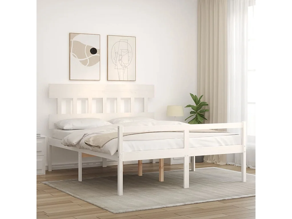 Estrutura de cama King Size com cabeceira madeira maciça branco
